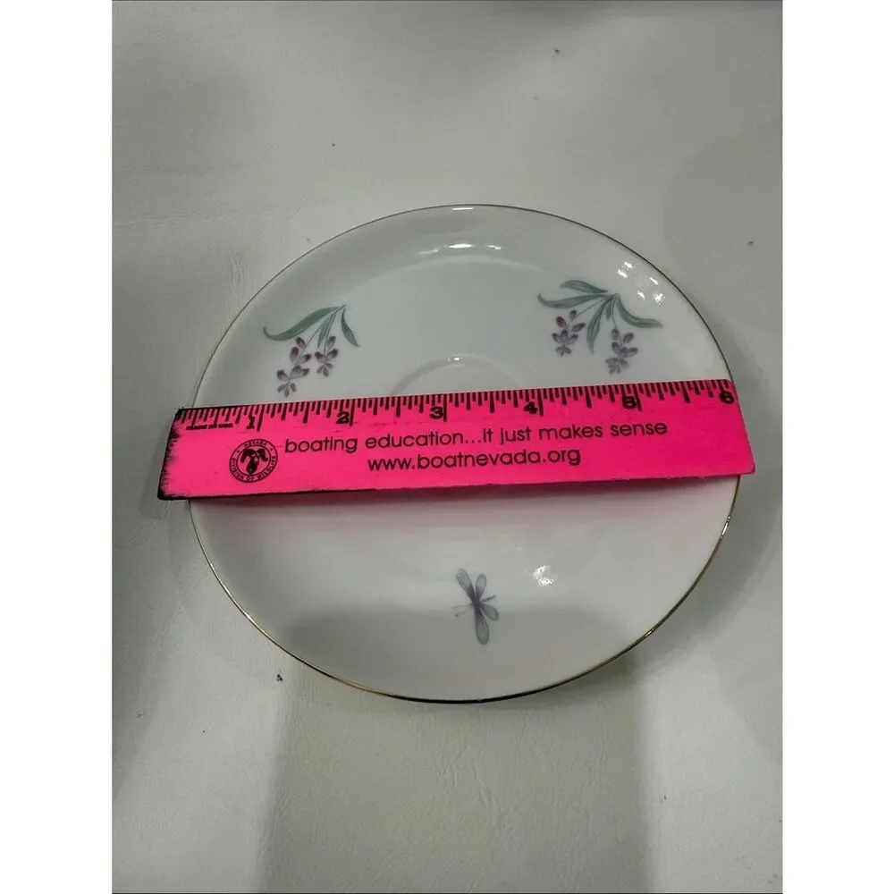 R KPM Krister Germany White Porcelain Teacup Saucer Set F669. 27 Purple Floral